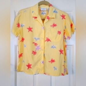 VINTAGE Liz Claiborne Button Down Shirt 90s y2k Yellow Floral P.